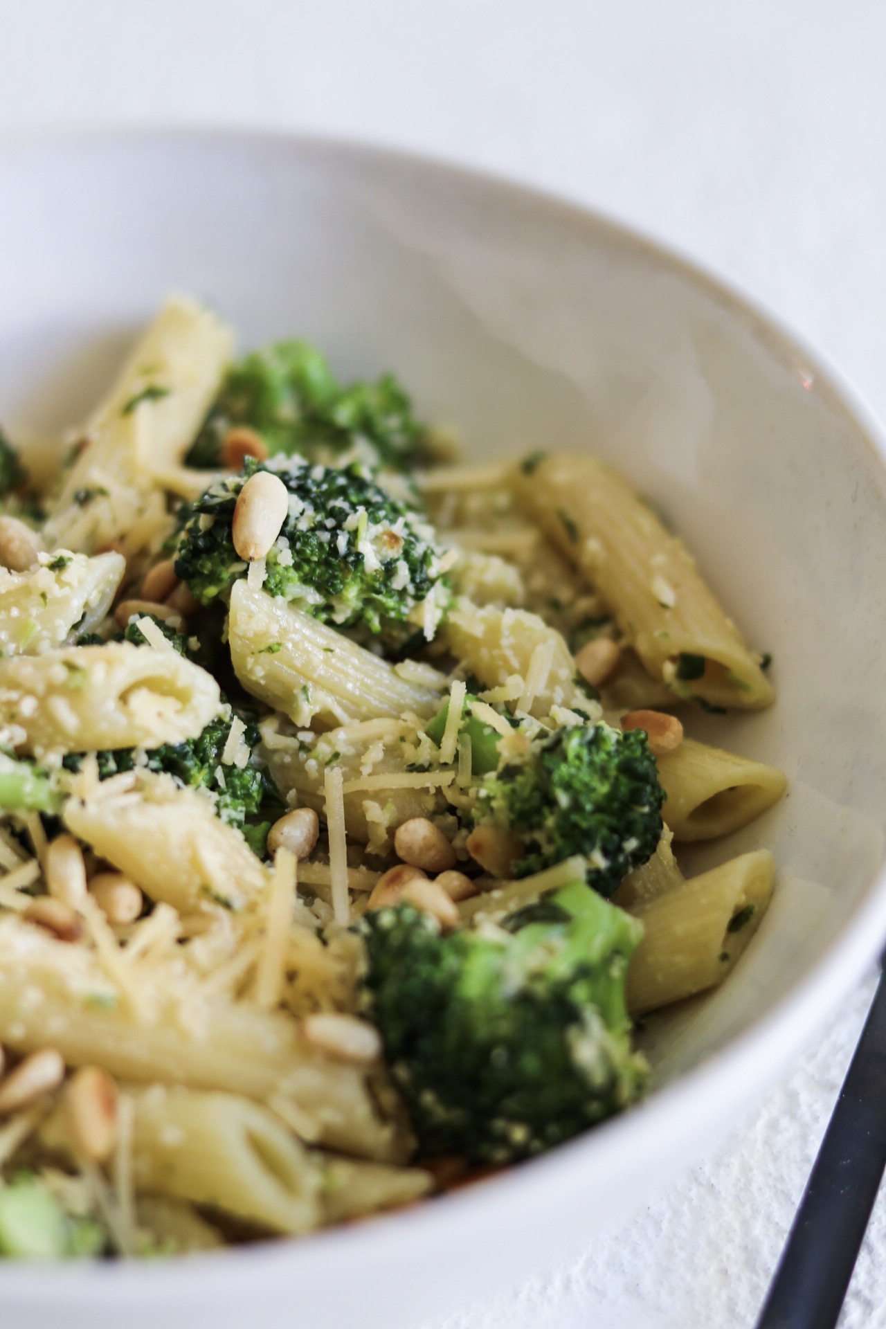 The finished dish - broccoli pesto pasta