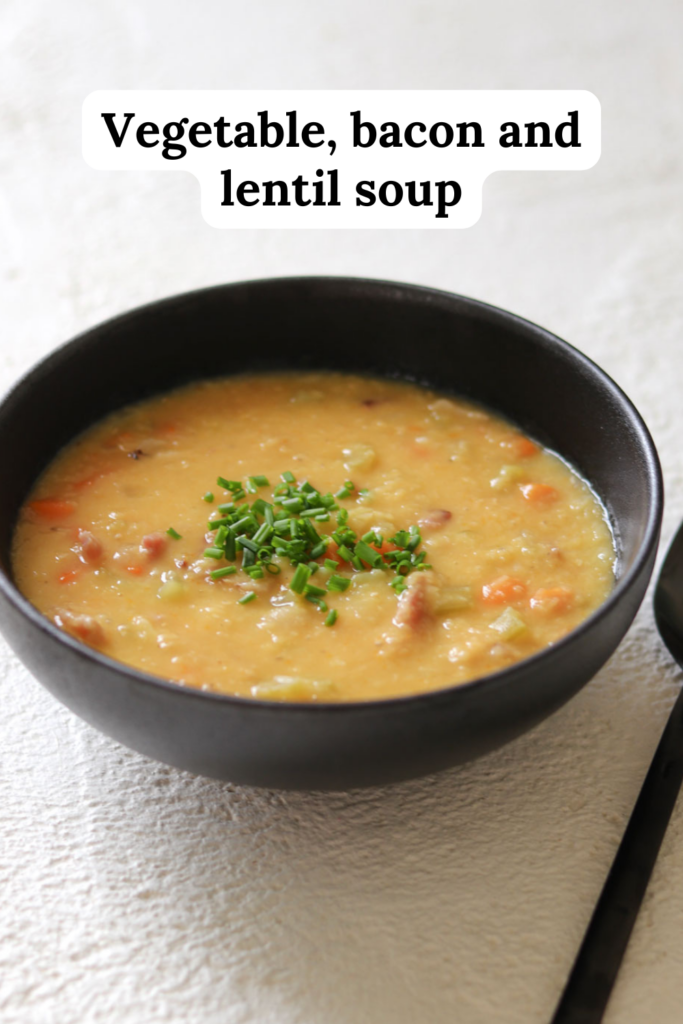 Vegetable, bacon and lentil soup
